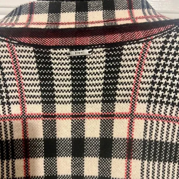 NWT Sioni Womens Black Red Cream Plaid Jacket Sweater Sz M Long Sleeve - Picture 3 of 8